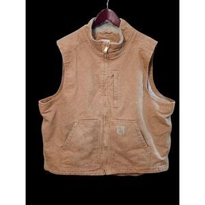 Carhartt Sherpa Vest Men's XLARGE Brown Canvas Lined Mock Neck Zip 104277 BRN